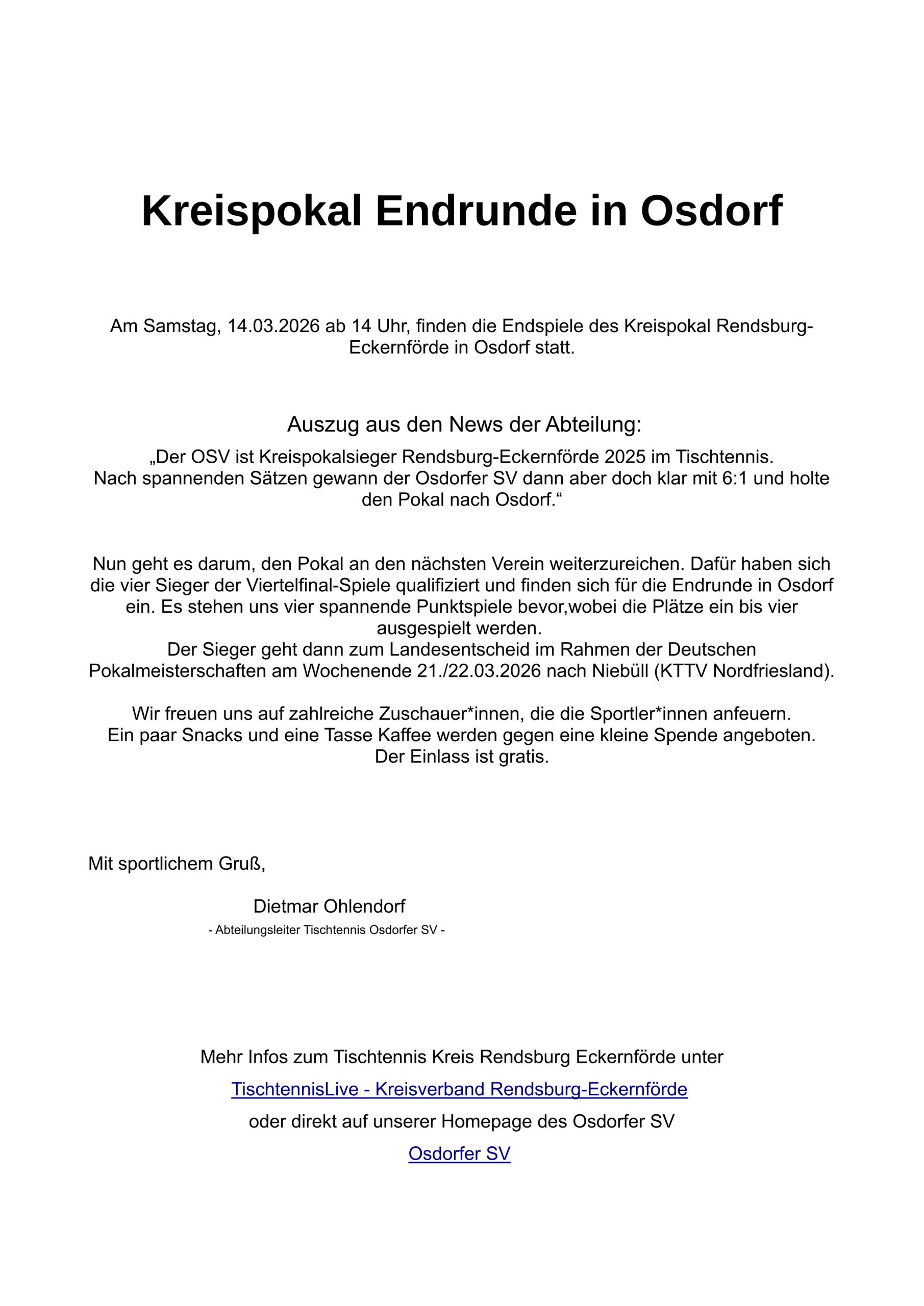 Kreispokal Endrunde in Osdorf